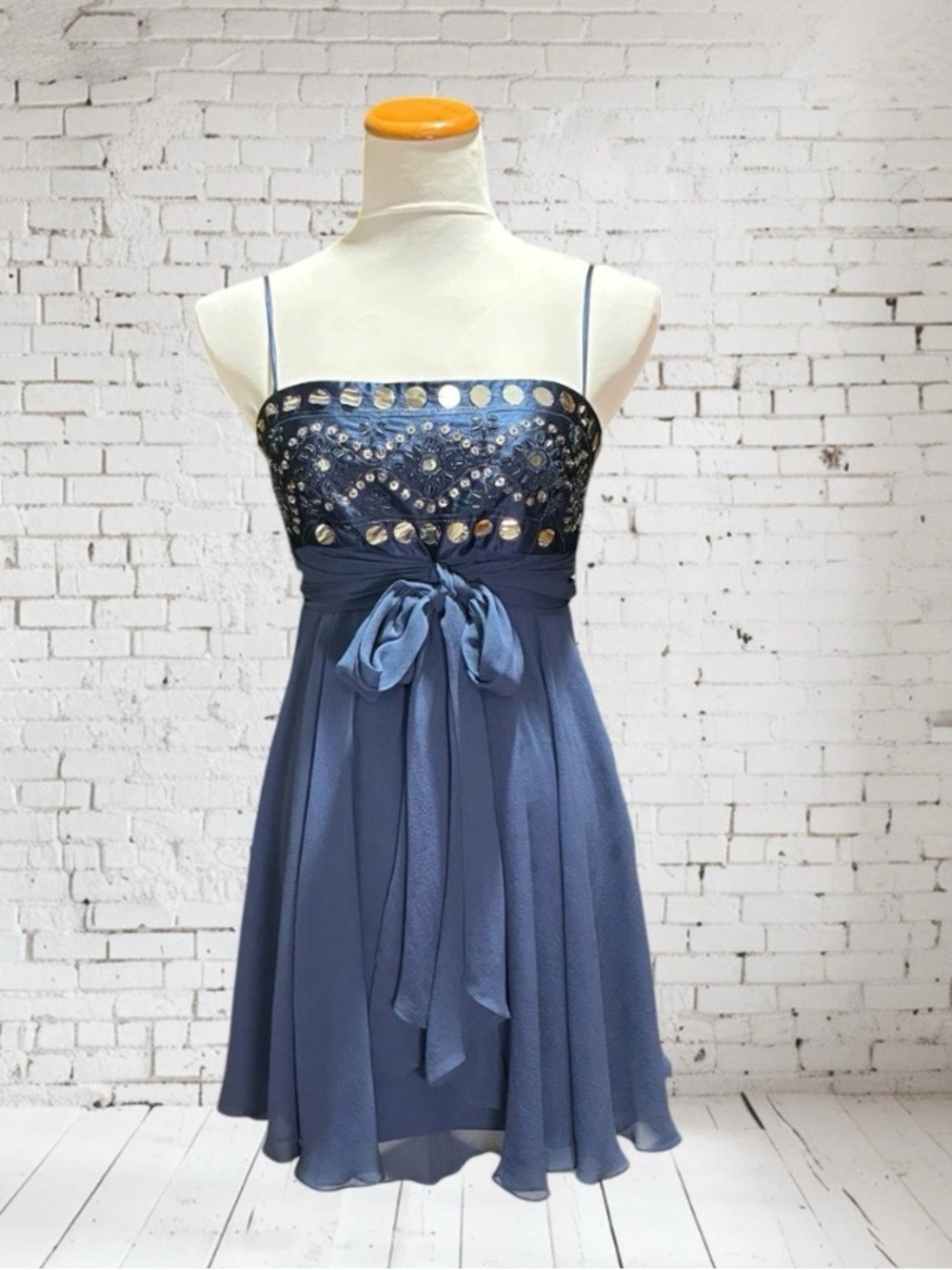 BCBG Max Azria Navy Blue Sequin Bodice A-Line Mini Dress